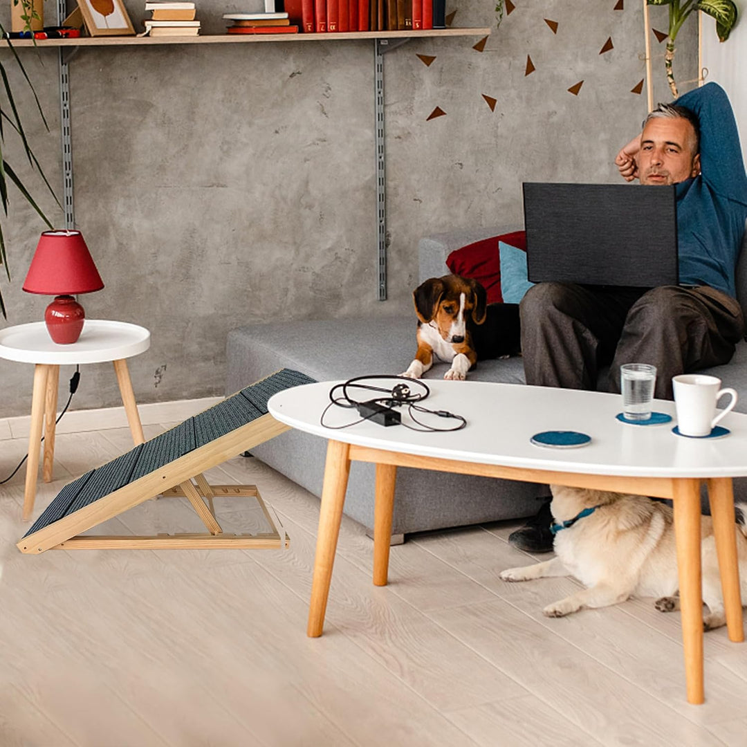 Hunderampe aus Holz, Klappbar Hundetreppe Höhenverstellbar, Hundetreppe für Bett Sofa 60cm Hoch, rut