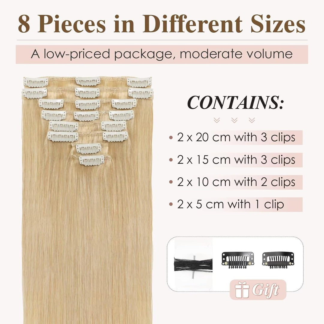TESS Clip in Extensions Echthaar, 8pcs Clip in Haarverlängerung Remy Echt Haare Natürliche 18 Clips