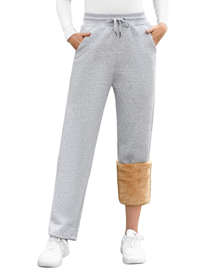 Damen Warme Jogginghose Thermo Fleece Gefütterte Winter Hosen Lamm Plüsch Kordelzug Sweathose mit Ta