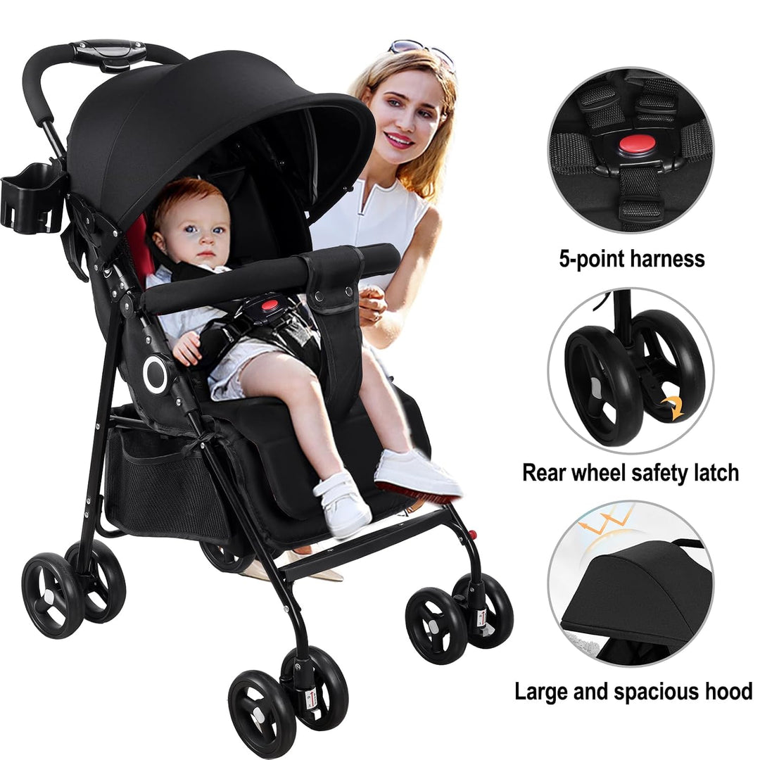 Vinteky Kinderwagen Buggy 4 bis 25 kg, Kinderbuggy Klein Zusammenklappbar, mit Liegefunktion, 5-Punk