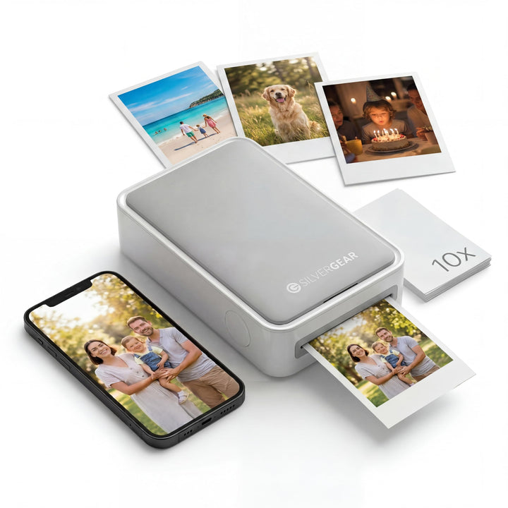 Silvergear® Fotodrucker für Smartphone | Mini Drucker Bluetooth mit App | iOS &amp; Android | 300dpi Sof