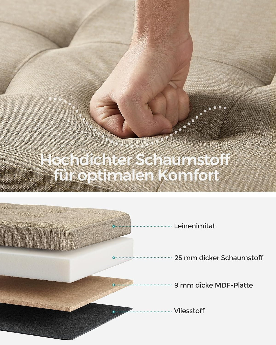 SONGMICS Sitzhocker mit Stauraum, klappbare Sitzbank, 38 x 110 x 38 cm Fussbank, Aufbewahrungsbox, b
