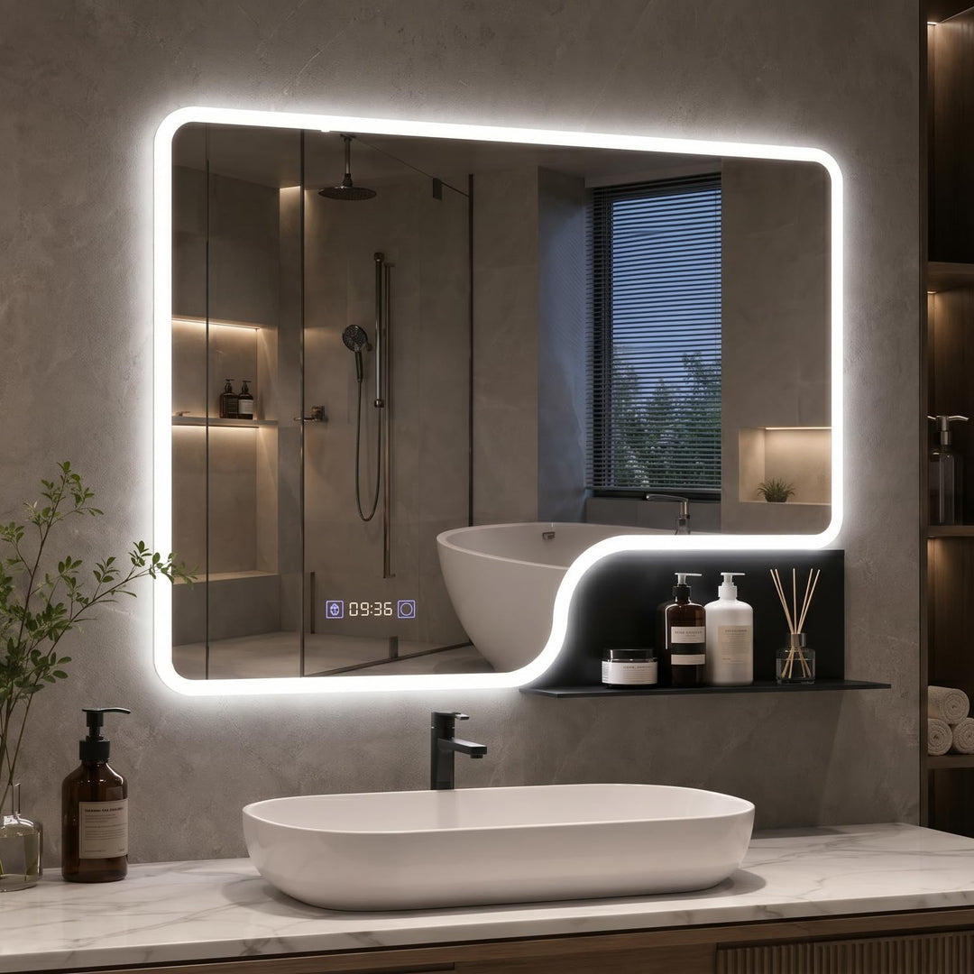 YOURLITE Badspiegel mit Beleuchtung und Ablage 80x60cm, Badezimmerspiegel mit Ablage, LED Badspiegel
