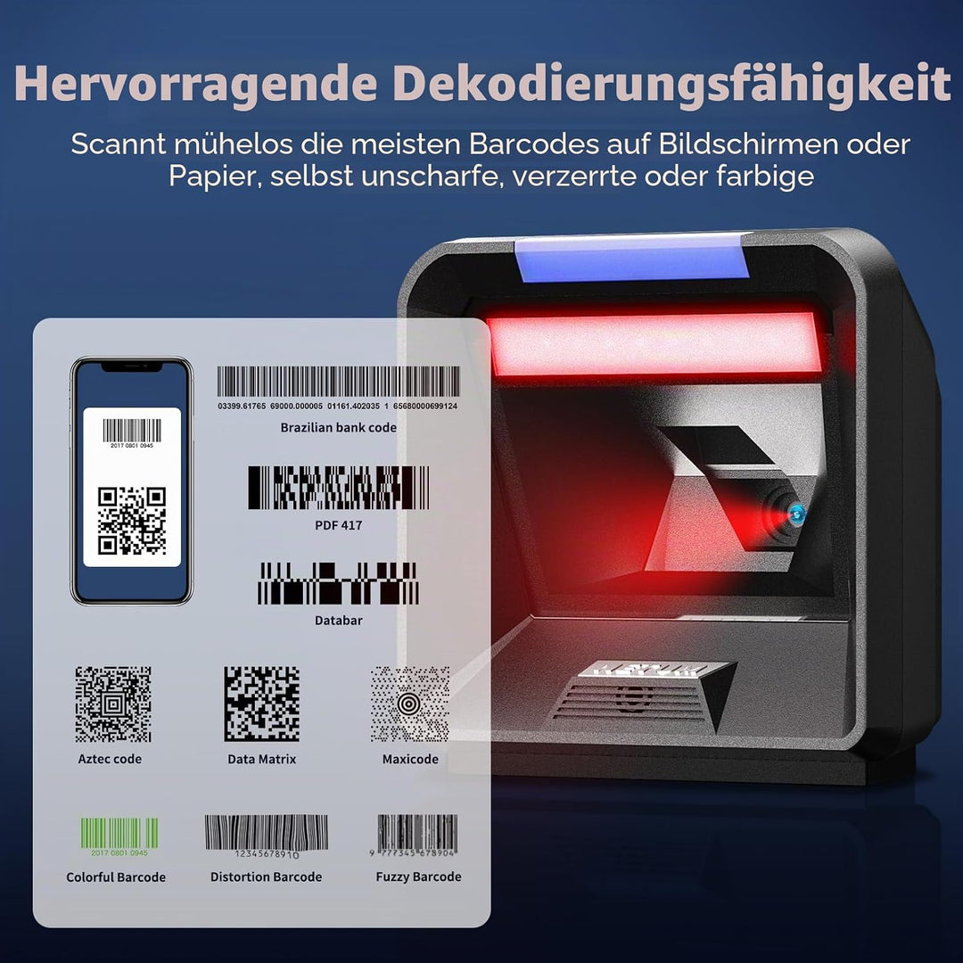 NETUM 2D Omnidirektionaler Desktop-Barcode-Scanner, Freisprecheinrichtung USB-kabelgebundener Barcod