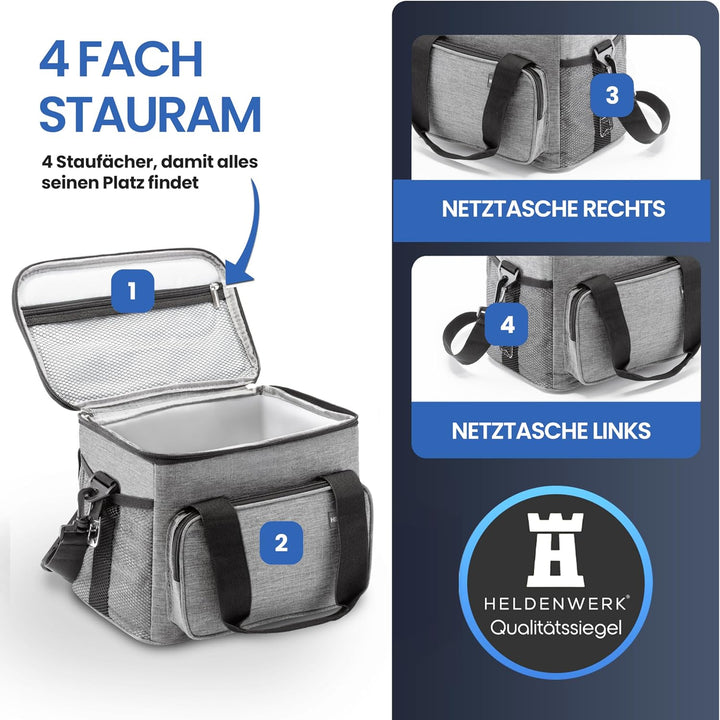 HELDENWERK Kühltasche klein &amp; faltbar 10L, Isolierte Thermo Lunchtasche für Essen &amp; Getränke, wasser