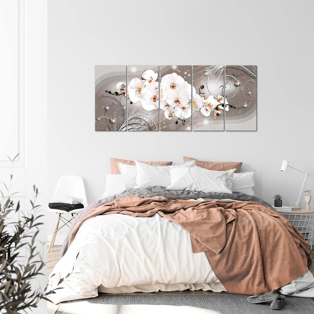 Runa Art Wandbild XXL Blumen Orchidee Wohnzimmer Schlafzimmer 200 x 80 cm Beige Braun 5 Teilig - Mad