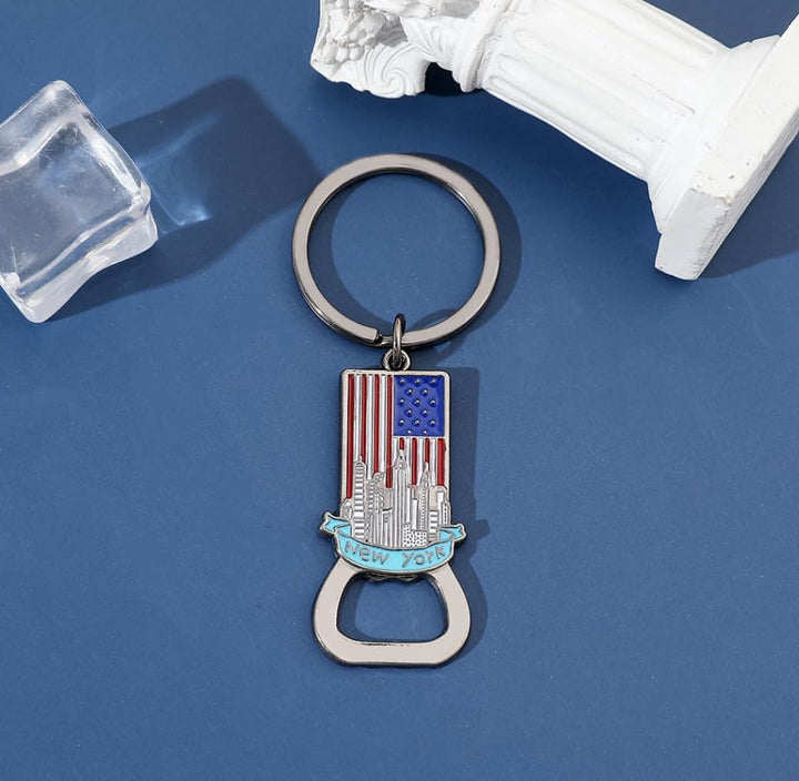 Schlüsselanhänger mit amerikanischer Flagge, New York, Flaschenöffner, kreativer Doppelzweck-Legieru