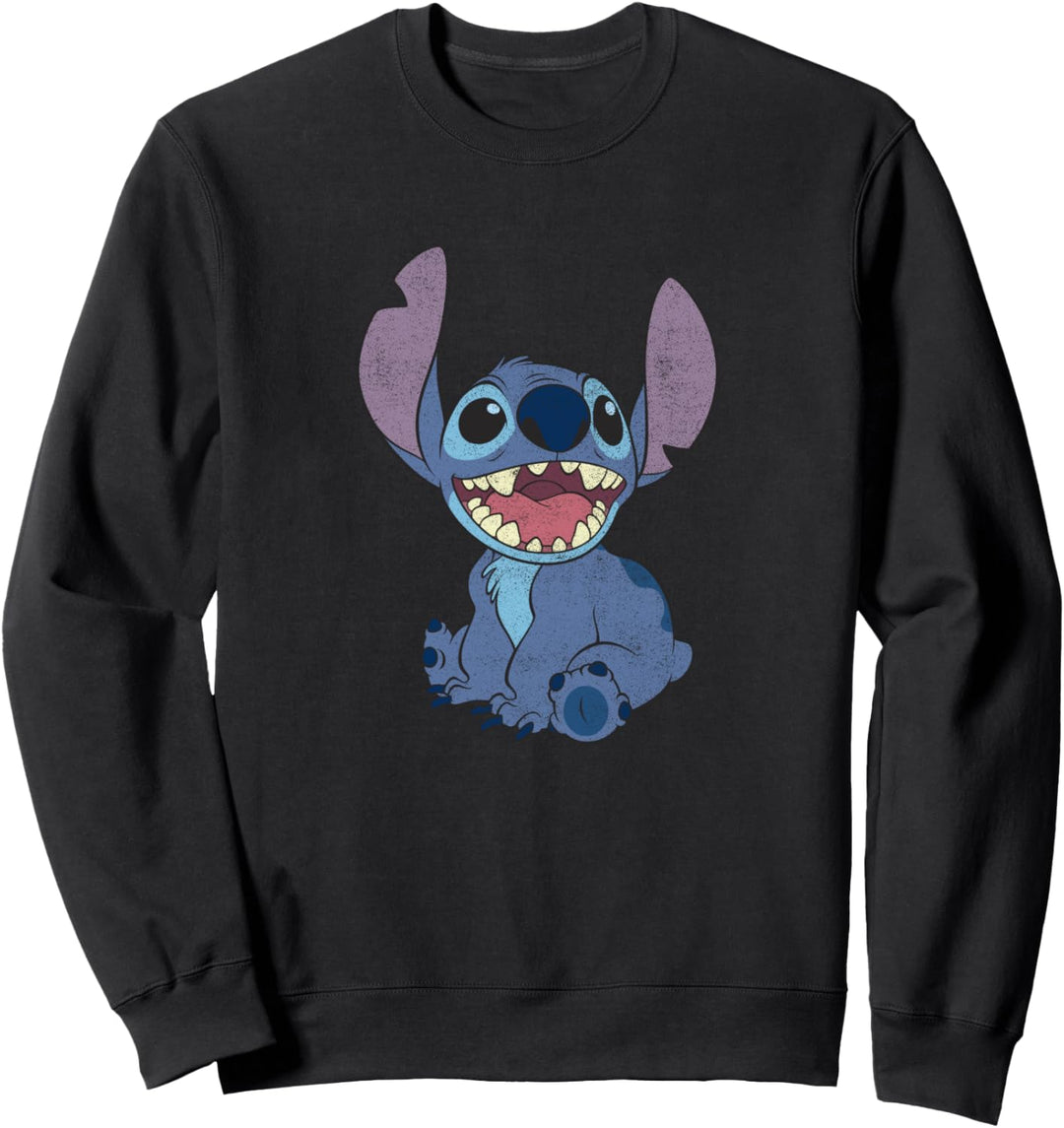 Disney Lilo &amp; Stitch Sitting Smiling Distressed Mouth Open Sweatshirt