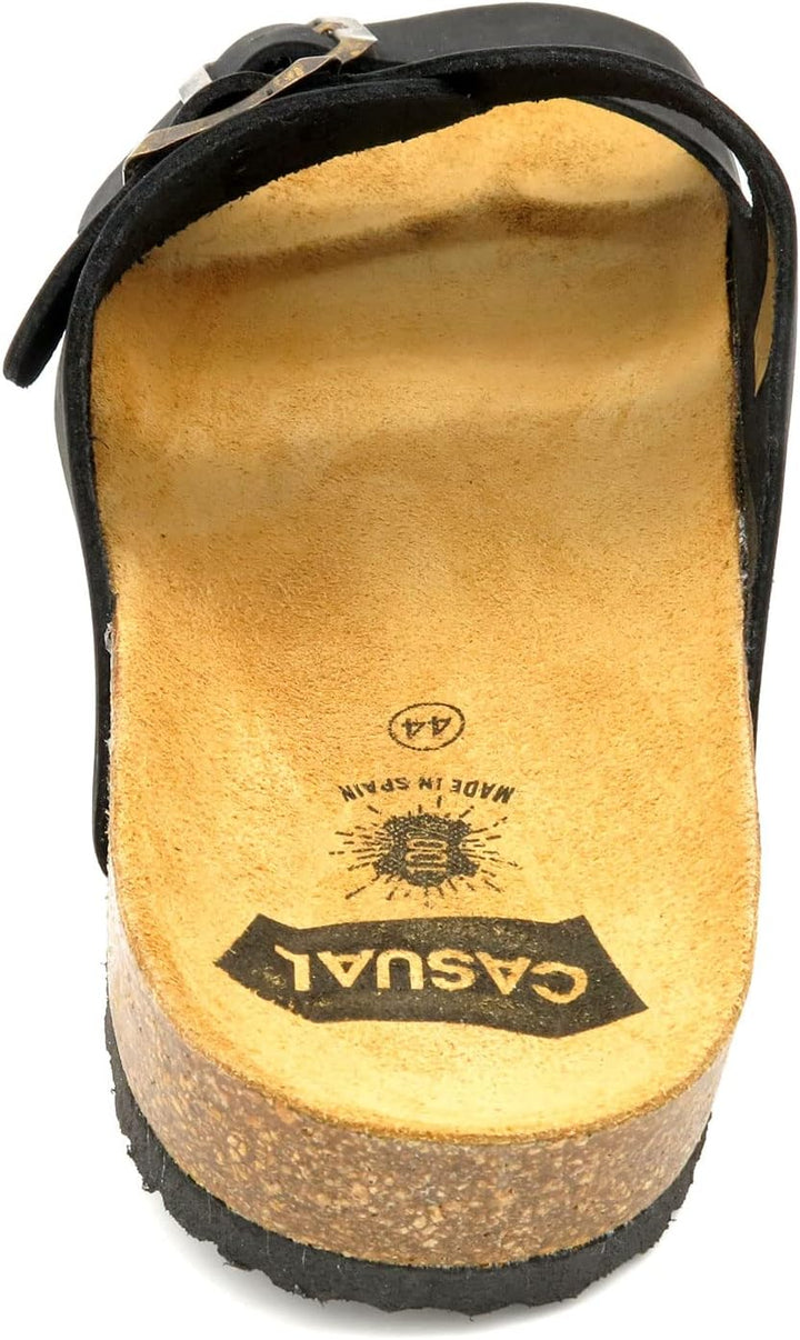 Casual Herren Pantoletten Nubuk Leder Sandalen Korksohle &amp; Echtleder Fussbett 39-47 42 EU Schwarz, 4