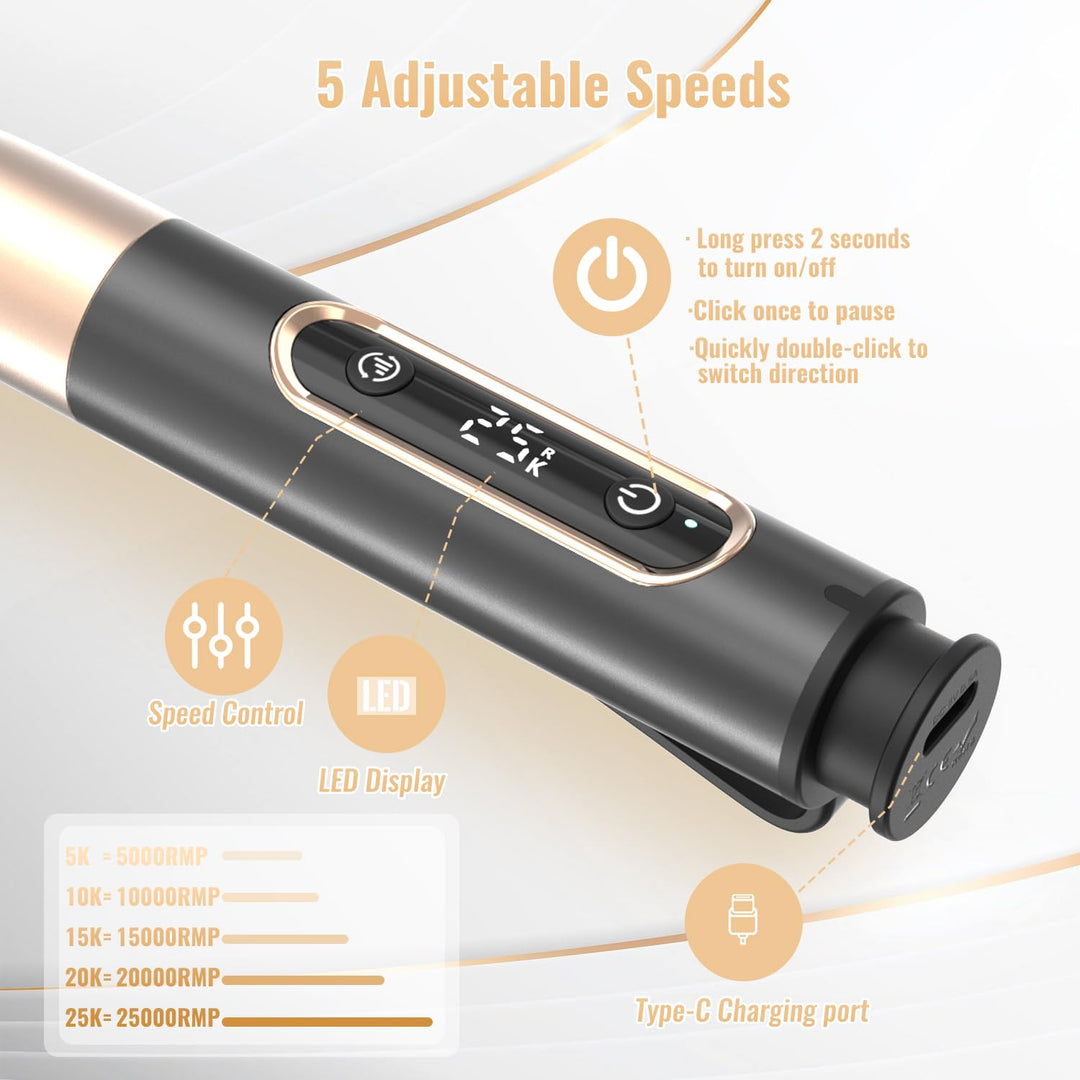 Nagelfräser, Denabuty Elektrische Nagelfeile Kabellos 12 in 1 Fräser für Gelnägel 25000 u/Min, USB W