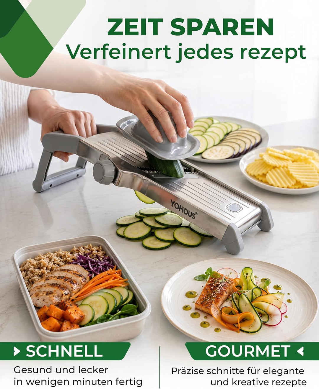Gemüsehobel Mandoline - Verstellbarer Gemüseschneider aus Edelstahl