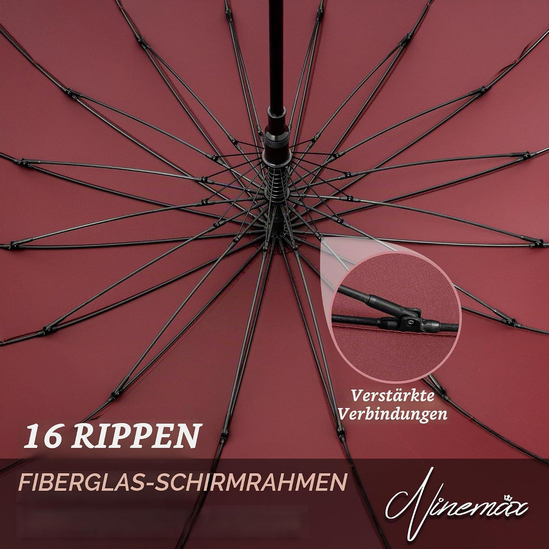 NINEMAX Regenschirm Gross Sturmfest,Stockschirm mit Holzgriff füR Herren Damen,Stabiler 16 Knochen R