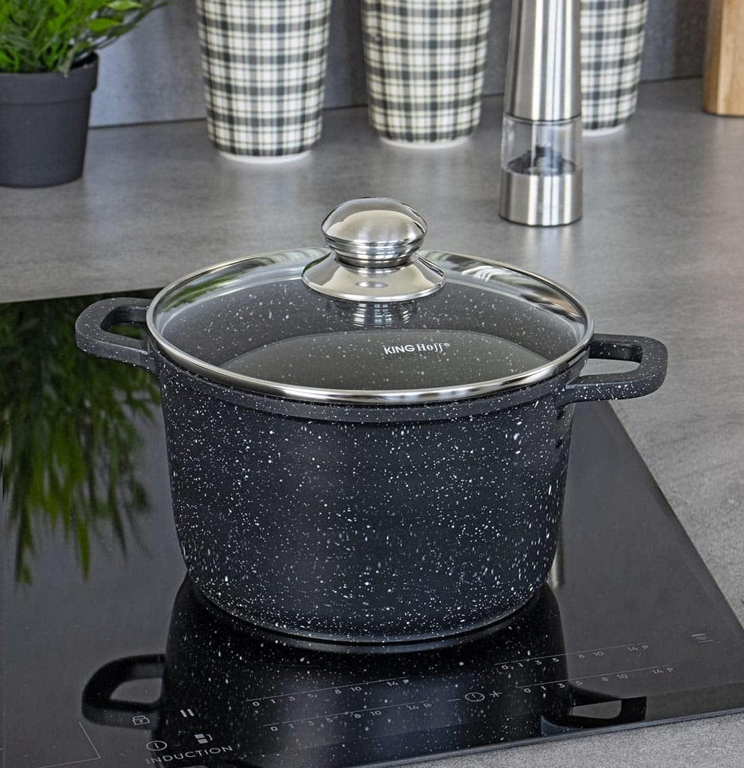 Marmor Töpf Kochtopf 10L 28cm mit Glasdeckel Marmorbeschichtung KINGHOFF (Ø28 cm), Ø28 cm