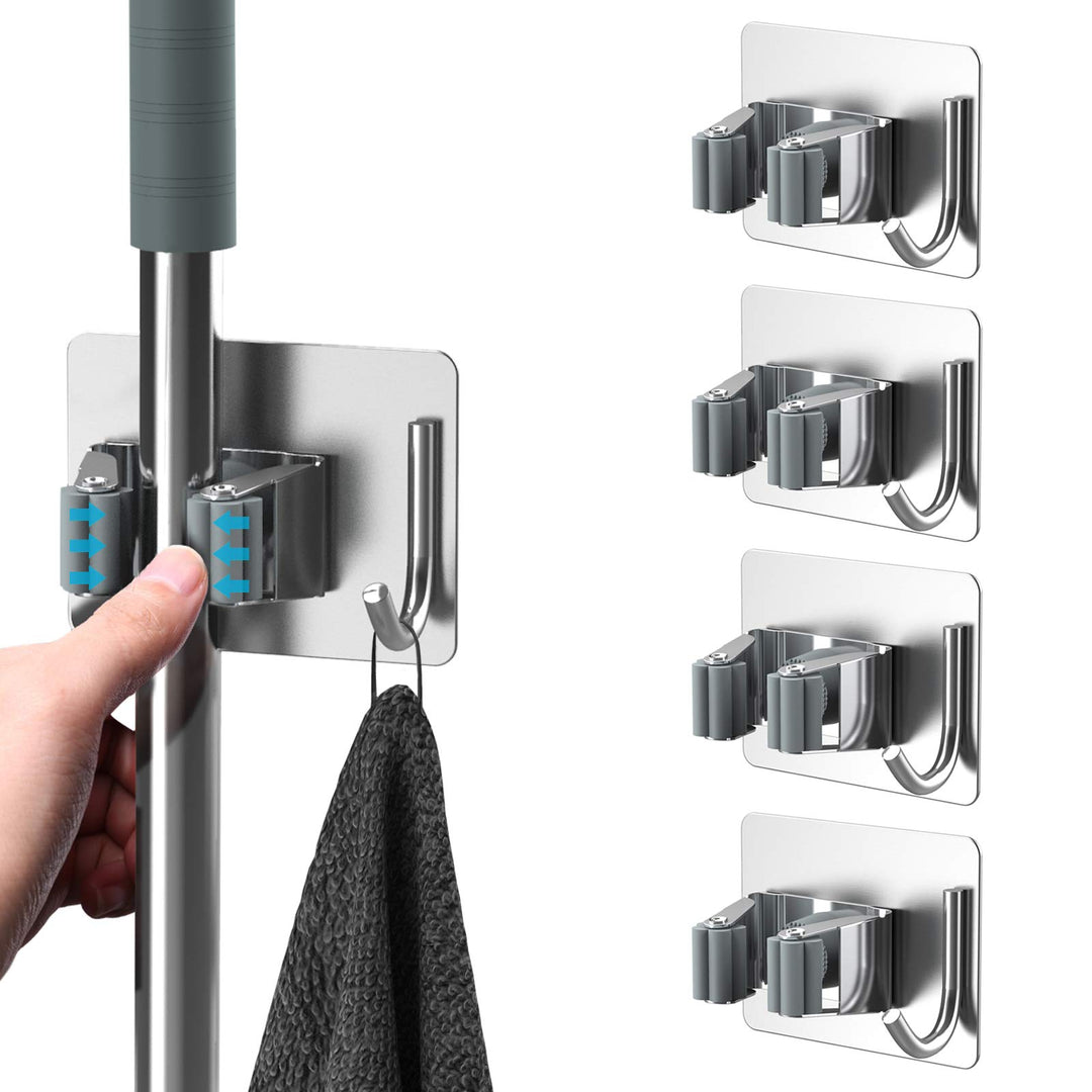 HOMEASY Besenhalterung Wand Selbstklebend 4 Stück Besenhalter Einzeln Gerätehalter mit Haken Ohne Bo