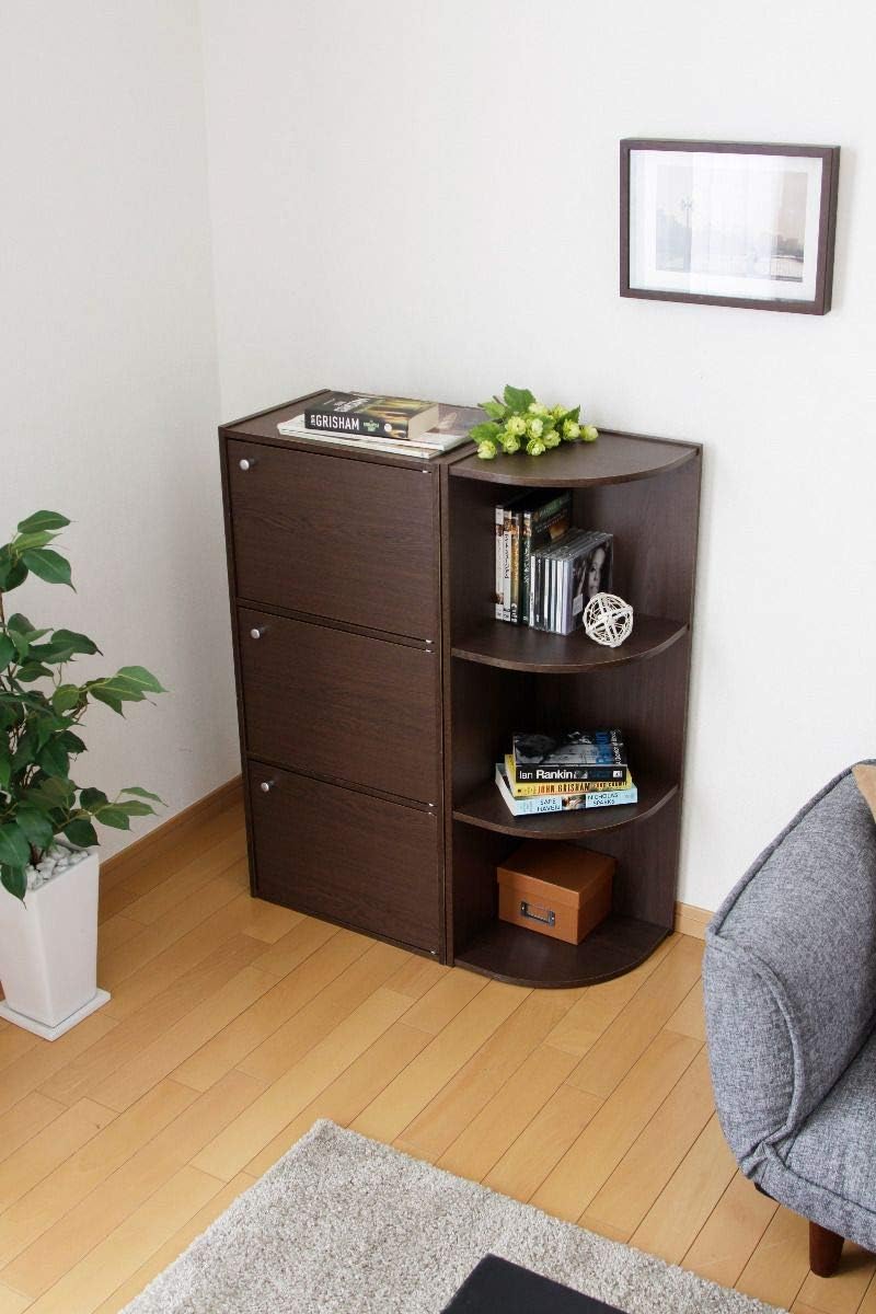 Iris Ohyama, Eckschrank, Bücherregal, 3 feste Regale, Design, Multifunktional, Büro, Eingang, Schlaf