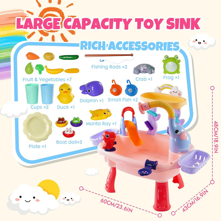 Wasserspieltisch Kinder Angelspiel, elektrischer Wasserumlauf Rosa Pink, Pink