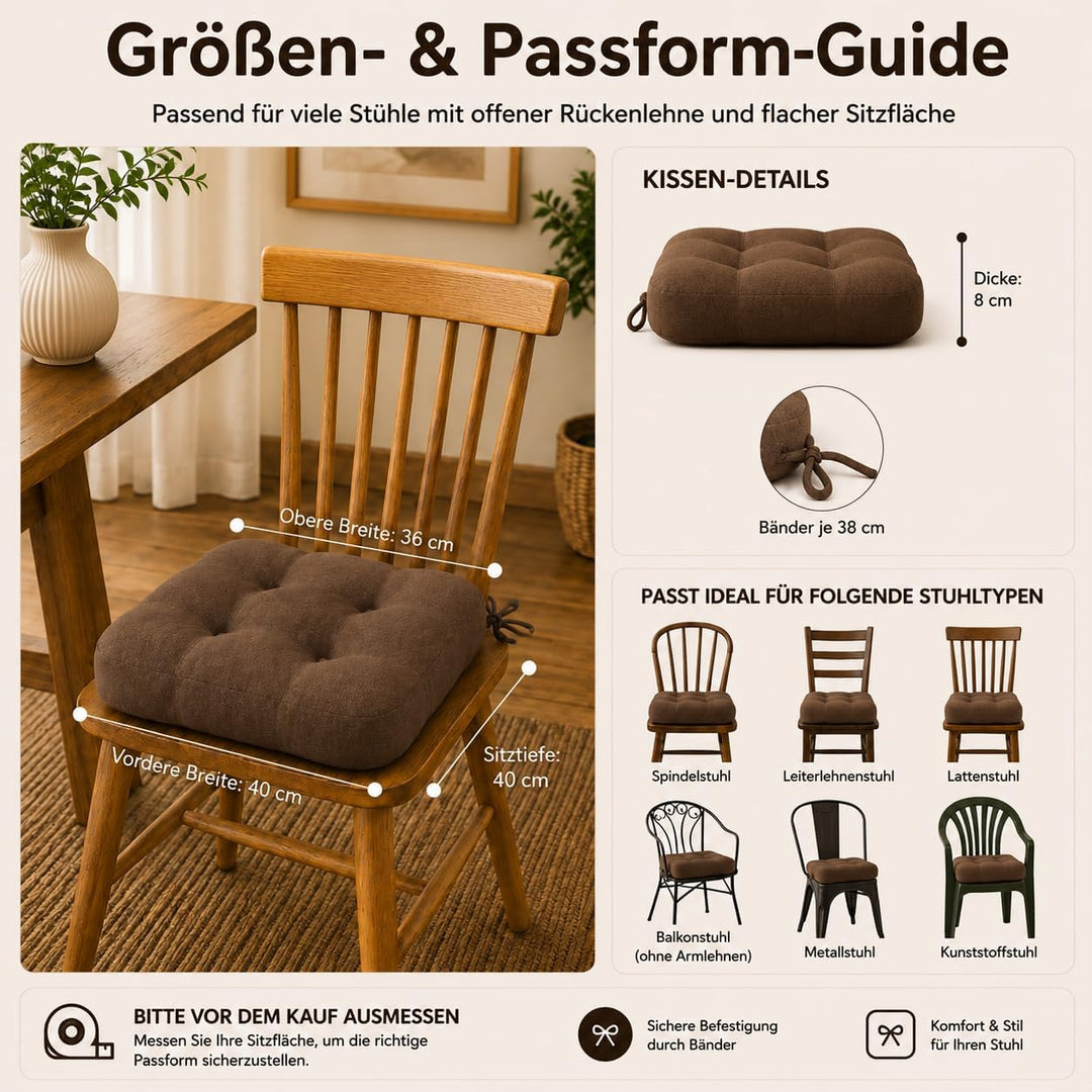 Codi Sitzkissen 40x40×8 cm 4er Set, Extra Dicke, Bequeme Stuhlkissen mit wasserabweisendem Bezug – W