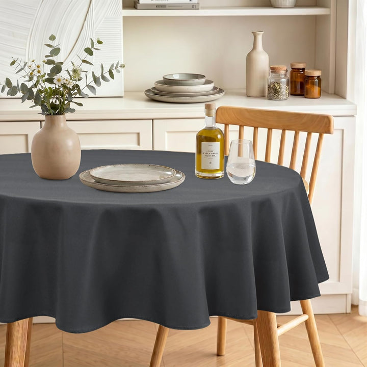 Hiasan Grau Wasserabweisend Tischdecke aus Polyester,Rund140cm,Anti-Falten Tischtuch,geeignet für Kü