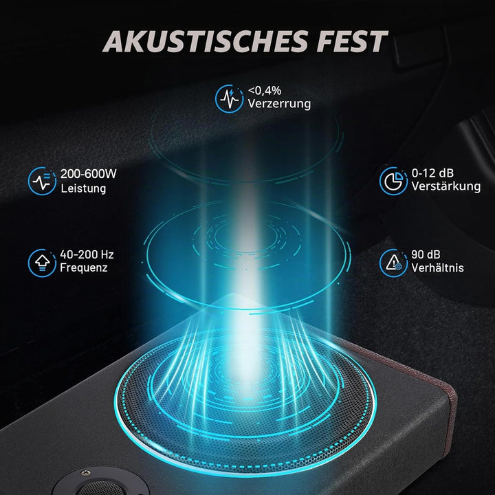 600W Untersitz Aktiv Subwoofer, 8 Zoll Aktiv-Subwoofer, für Auto, Multifunktionales Audio Verstärker