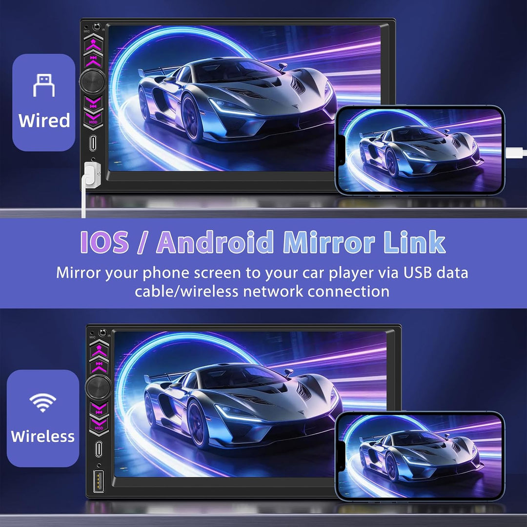 Autoradio 2 DIN mit Kabellosem Apple CarPlay und Android Auto, 7 Zoll HD Touchscreen Auto Stereo mit