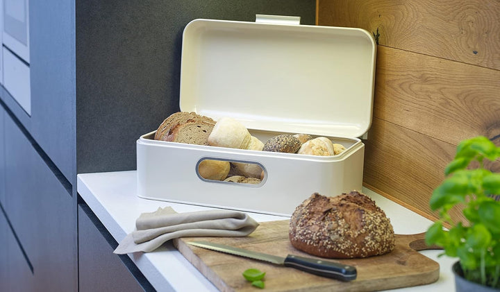 Echtwerk stilvoller Brotkasten, Retro-Brotbox aus Metall mit Sichtfenster, Platzsparende Aufbewahrun