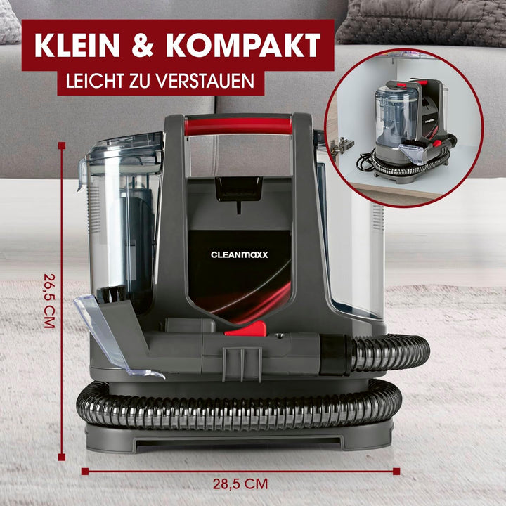 CLEANmaxx Kompakt Plus Polsterreiniger Gerät 400W | kompakter Waschsauger mit 2 Düsen | für Sofa Aut