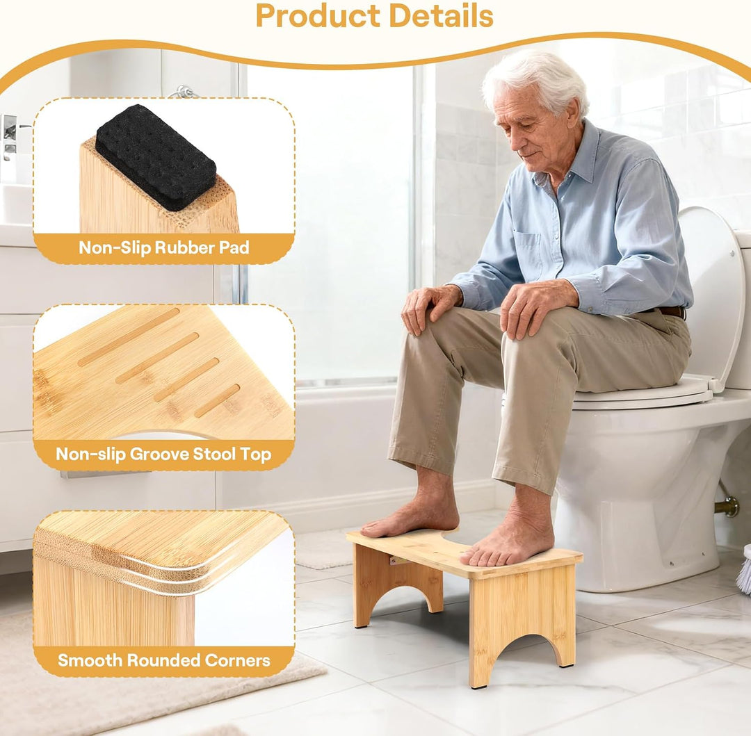 talifoca Toilettenhocker Bambus, Klappbar Kackhocker Erwachsene, Ergonomischer Klohocker gegen Verst