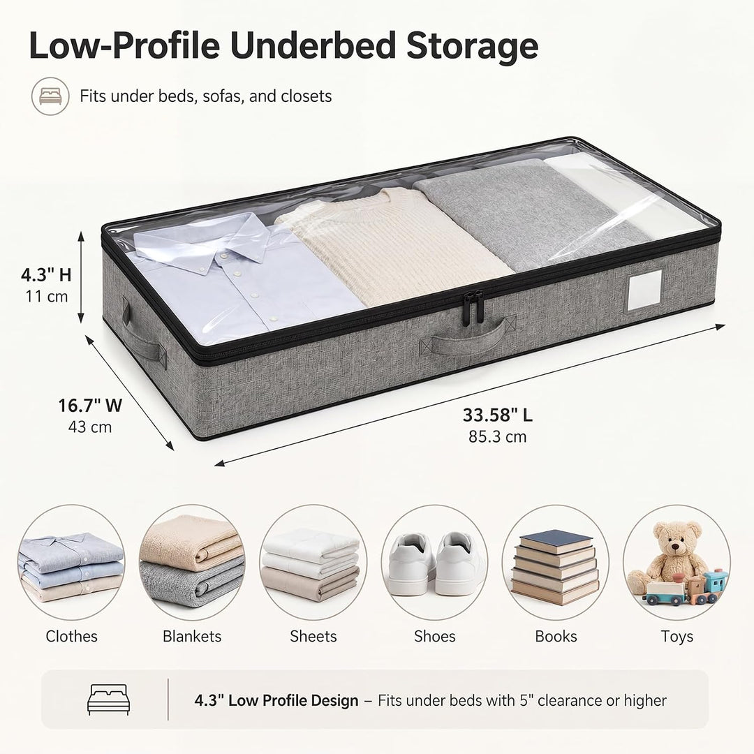 Fixwal Unterbett-Aufbewahrungsbehälter, unten 11,4 cm, niedriges Profil, Unterbett-Organizer, Kleide