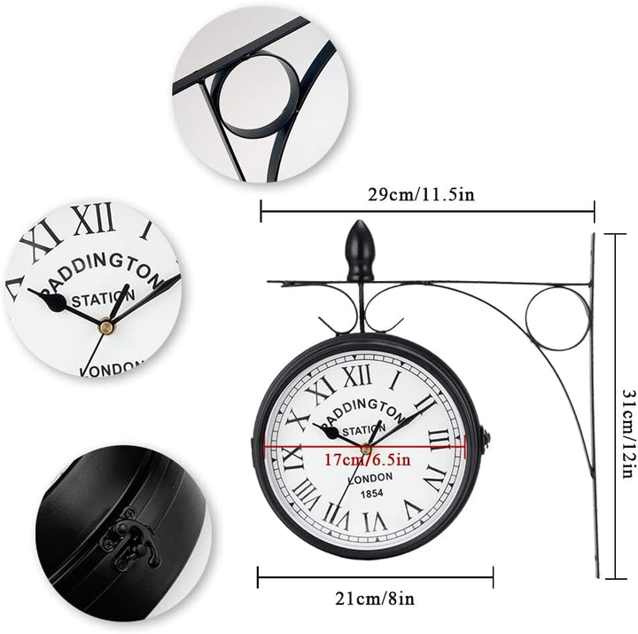 JHY DESIGN Doppelseitige Uhr 21 Zentimeter Metall Bahnhofsuhr Wasserdicht Wanduhr Hängende Retro Gar