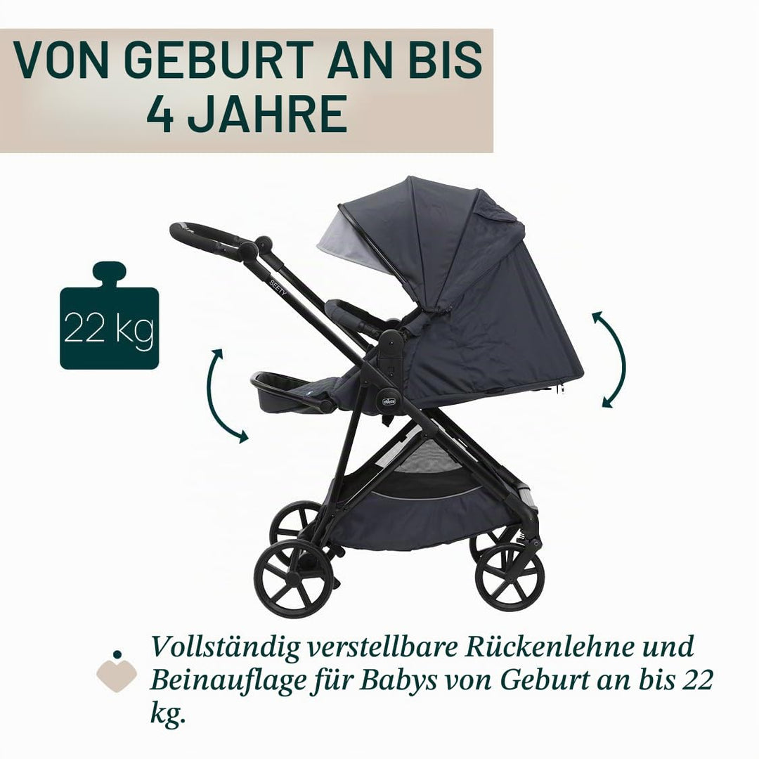 Chicco Kinderwagen Seety, Leicht und kompakt, von 0 Monaten bis 4 Jahren, bis 22 kg, faltbar, verste