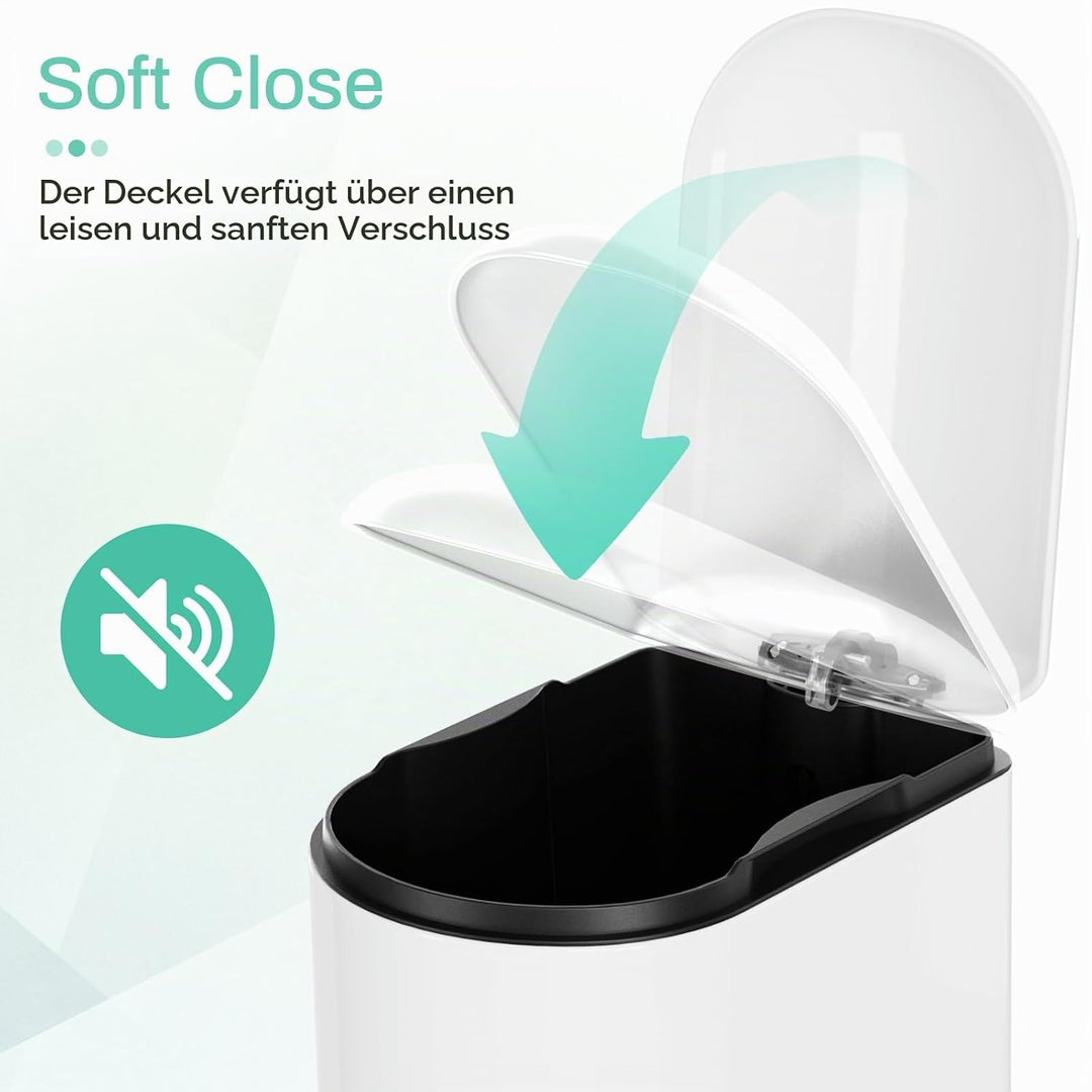 Clevich schmaler 20L rechteckiger Metall-Mülleimer, Softclose, Weiss, Weiss