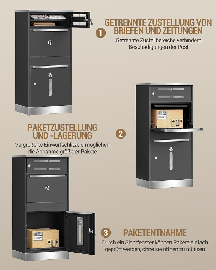 Hzuaneri Paketbox, Paketbriefkasten XXL mit Paketfach, Sichtfenster, Stahl, Abschliessbar, Standbrie