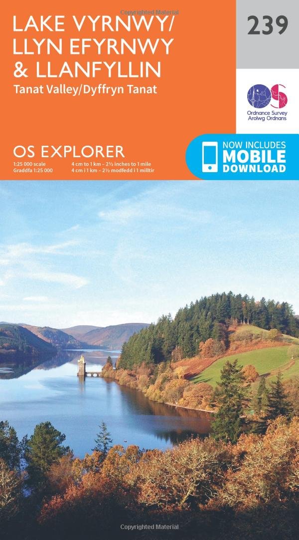 Lake Vyrnwy and Llanfyllin, Tanat Valley (OS Explorer Map, Band 239), Karte