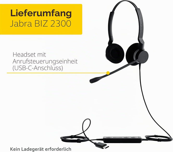 Jabra Biz 2300 USB-A MS On-Ear Stereo Headset - Skype for Business zertifizierte Kabel-Kopfhörer mit