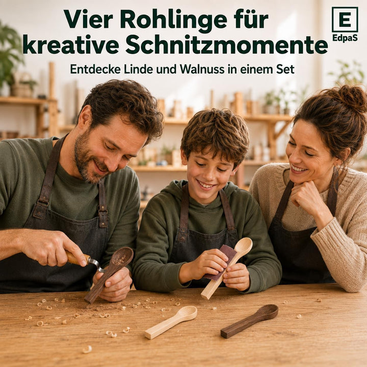 EdpaS Schnitzrohlinge Schnitzlöffel Gross aus Lindenholz – 2 Löffel-Rohlinge + 1 Kuksa-Rohling Schni