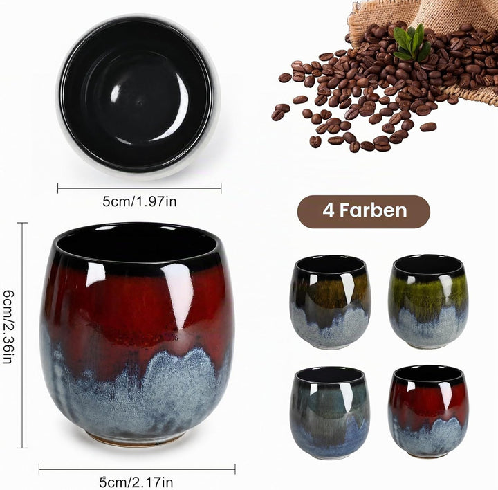 Espressotassen 4er Set, 80 ml Espressobecher, Reaktivglasur