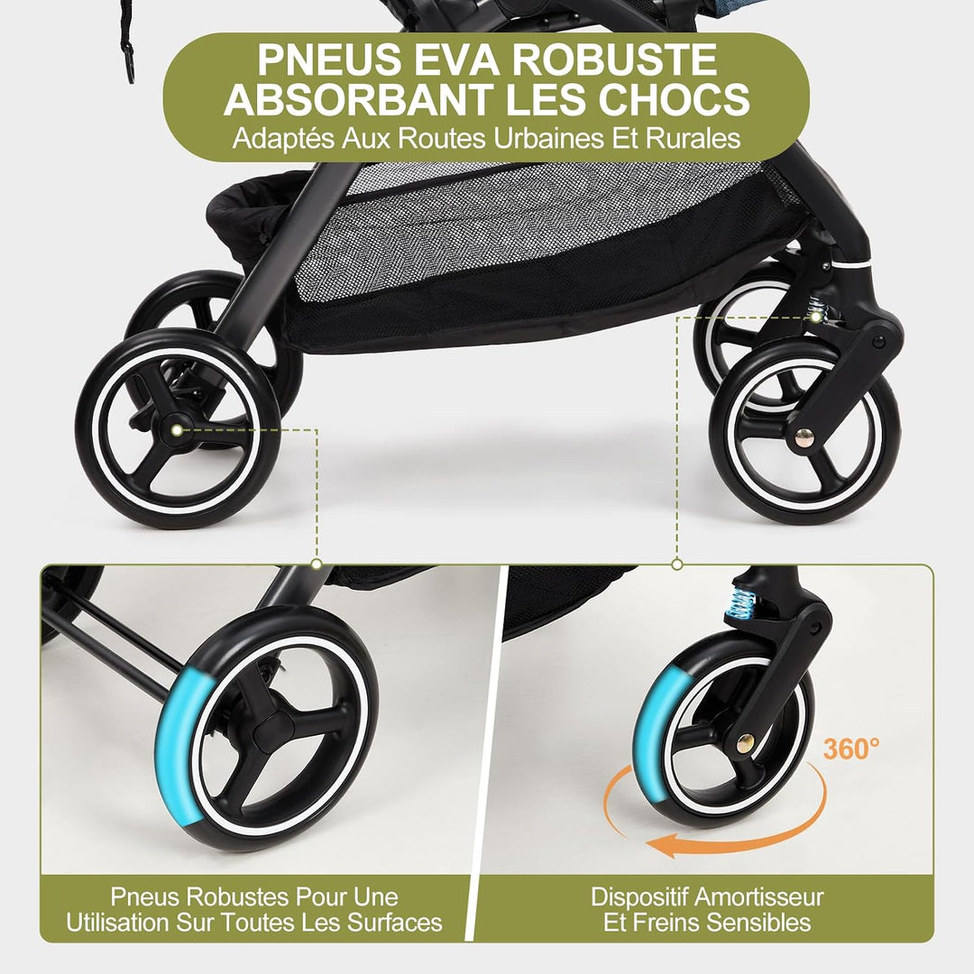 GarveeTech Leichter, Einhändig Klappbarer Kinderwagen, Kompakt Reisebuggy Blau, Blau