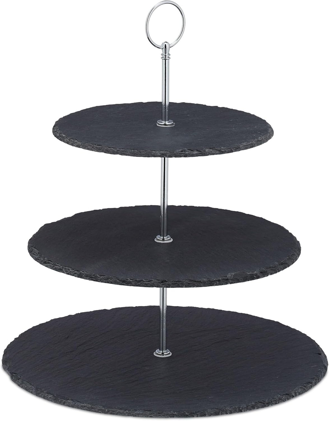 Relaxdays Etagere, 3 Etagen, Schiefer, Kuchen, Snacks, Obst, Metallgriff, Servierständer, HxD 34x30