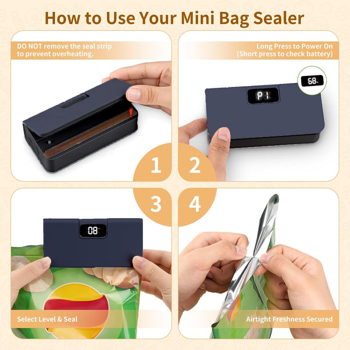 Wiederaufladbares Mini Folienschweissgerät mit LED-Display, 6 Stufen Einstellbar Bag Sealer für Plas