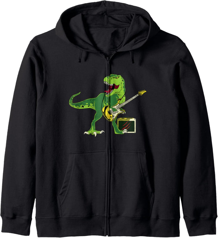T-Rex mit E Gitarre Dinosaurier Rock Gitarristen Kinder Kapuzenjacke
