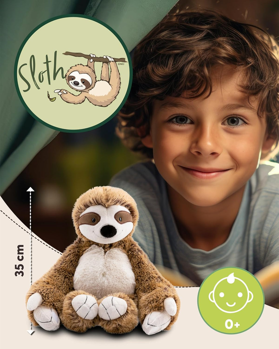 NICI Kuscheltier Faultier Slobby 35cm mit Klettverschluss braun - Stofftier aus weichem Plüsch, nied