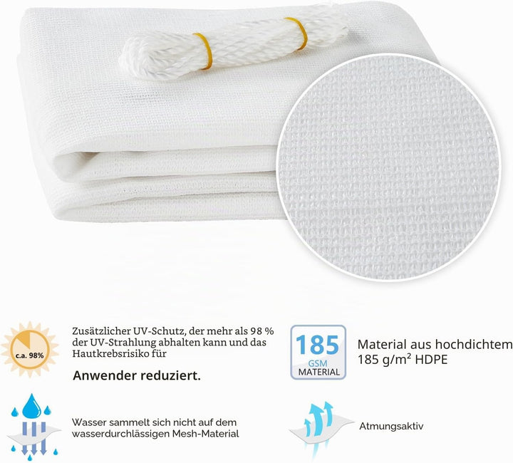 HAIKUS Sonnensegel 2x3 m Weiss Rechteckig, Premium HDPE UV Schutz Sonnenschutz Atmungsaktiv Wetterbe