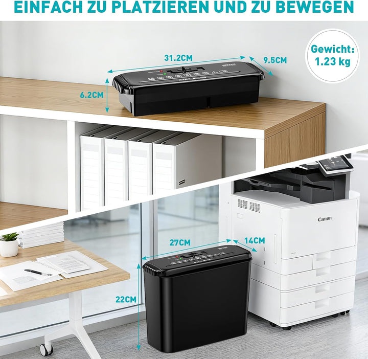 Aktenvernichter Streifenschnitt, 6 Blatt Kapazität,Kreditkarten Zerkleinerung, Überhitzungsschutz, S