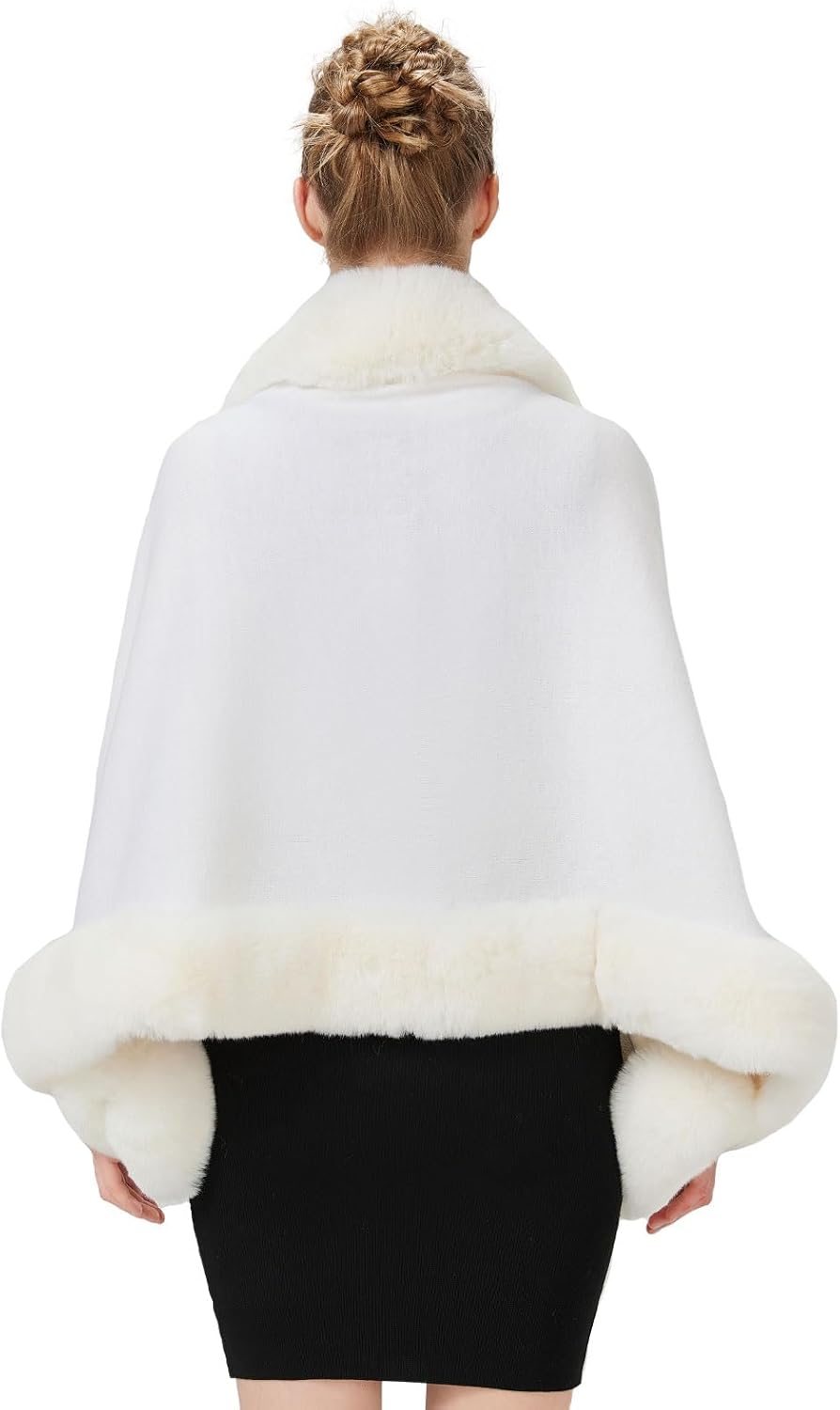 BEAUTELICATE Kunstpelz Stola Schal Damen Strick Bolero Poncho Cape für Hochzeit Abendkleid Braut Fra