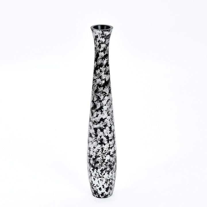 Leewadee Grosse Bodenvase für Dekozweige hohe Standvase Design Holzvase, Holz, 70 cm, Schwarz Silber