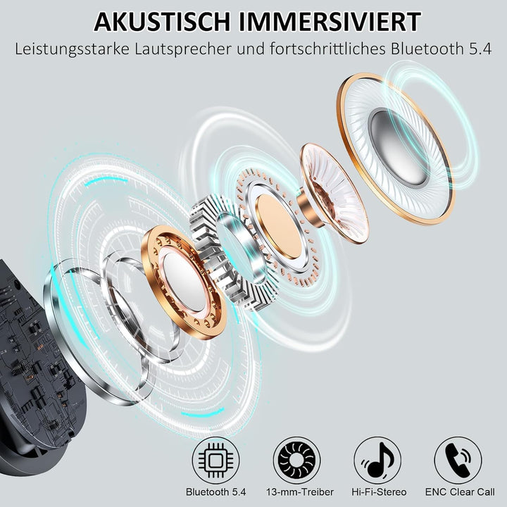 Kopfhörer Kabellos Bluetooth 5.4, 2026 Bluetooth Kopfhörer Sport 6D Bass Sternen Schwarz, Sternen Sc