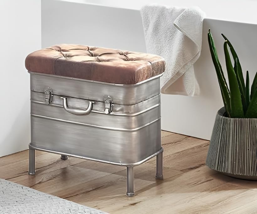 HAKU Möbel 13811 Bank, Stahl, Silber-grau/braun, 51 x 34 x 48