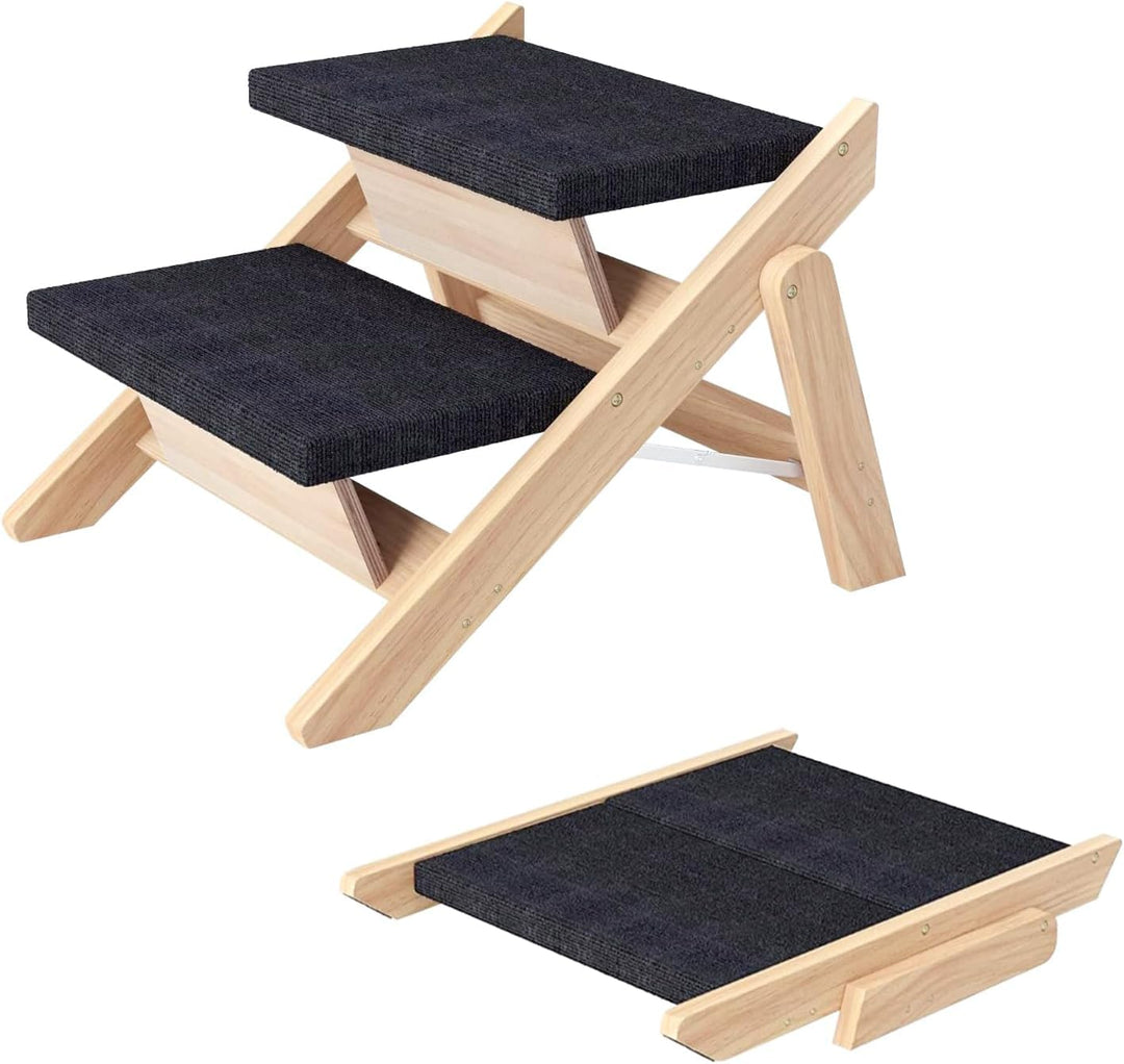 Holz-Hundetreppe &amp; Rampe 2-in-1, Klappbar und Tragbar für Kleine und Mittelgrosse Hunde sowie Katzen