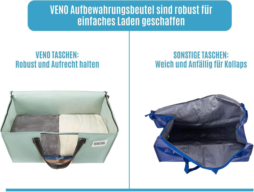 VENO 8er-Pack Umzugstaschen XXL(87 Liter) mit Sichtfenster, Faltbare Aufbewahrungstasche, Starke Gri