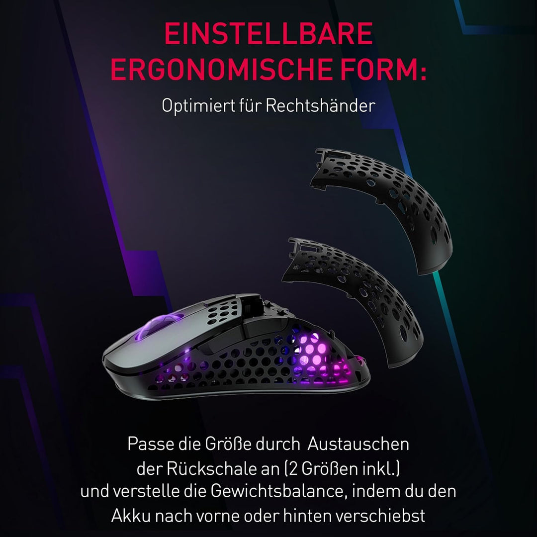 Xtrfy M4 Kabellose ultraleichte Gaming-Maus, RGB, verstellbare Form, 2,4 GHz, verzögerungsfrei, kabe